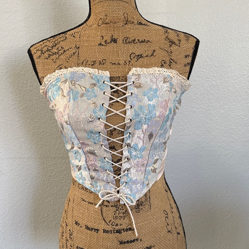 Floral Lace-Up Corset Top Cottage-core/Vintage